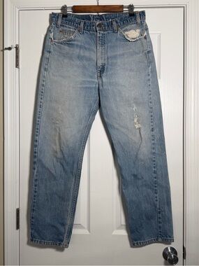 97 Vintage Orange Tag Levis 505 Distressed Light Wash Straight Leg Jeans USA
